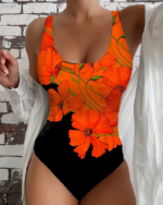 Damen Badeanzug Blumenmuster Sommer Monokini Strandlook