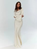 Damen Kleid bodenlang langarm tailliert vielseitig