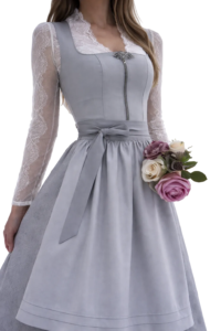Graues Dirndl Damen Trachtenkleid mit Spitzenärmeln