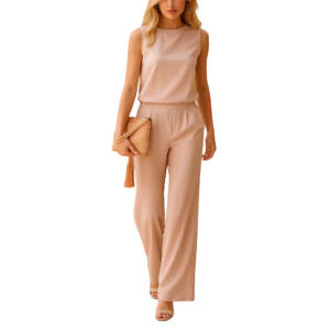Eleganter Damen Jumpsuit weiter Schnitt Rundhals Sommer
