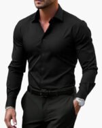 Herren Slim Fit Hemd Langarm Elegant Büro Abendveranstaltung