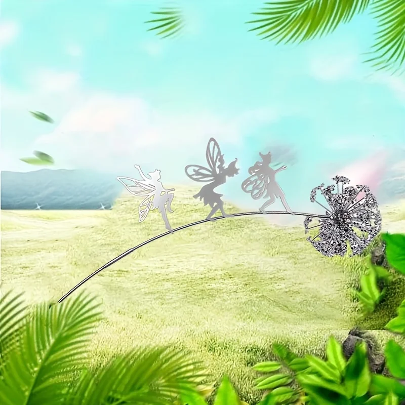 Gartenstecker Metall Fee Pusteblume Silhouette wetterfest Dekoration – Bild 3