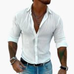 Herren Hemd Gestreift Elegant Langarm Reverskragen Casual Chic