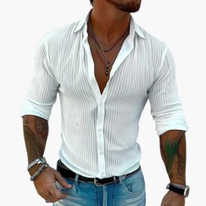 Herren Hemd Gestreift Elegant Langarm Reverskragen Casual Chic