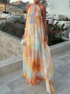 Rückenfreies Neckholder Maxikleid mit Blumenmuster für den Urlaub