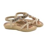 Damen Sandalen Beige Gel-Fussbett Sommer Perlen