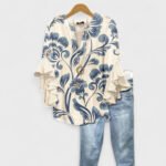 Sommerbluse Damen floral V-Ausschnitt Rüschenärmel