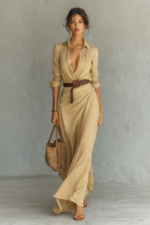 Damen Sommerkleid Lang Wickelkleid Hemdblusenkleid Leicht