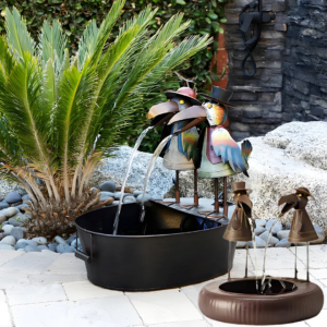 Tierfigur Gartenbrunnen aus Polyresin | Naturstein-Look für Outdoor
