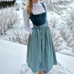 Trachtenkleid Damen Midi Stickerei für Volksfeste