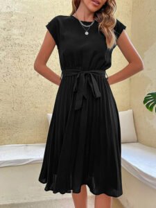 Sommerkleid Damen Plissee Leicht Taillenbetont
