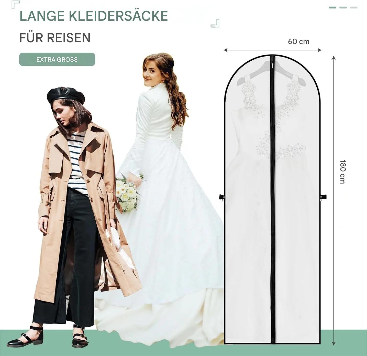 PEVA Kleidersack 180cm transparent – 2er Set für lange Kleider – Bild 3