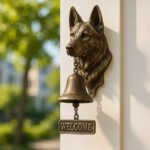 Wandglocke Hundemotiv Bronze Antik für Eingang & Garten