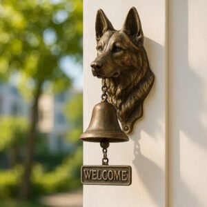 Wandglocke Hundemotiv Bronze Antik für Eingang & Garten