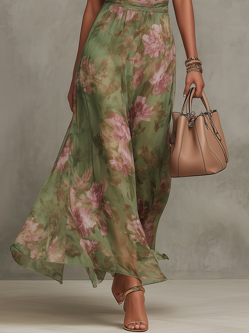 Blumenkleid Neckholder Sommer Grün | Fließende Passform – Bild 4