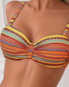 Damen Bikini Set gestreift Triangel Top High Waist Hose