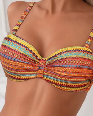 Damen Bikini Set gestreift Triangel Top High Waist Hose