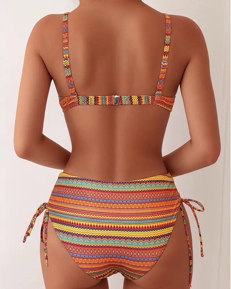 Damen Bikini Set gestreift Triangel Top High Waist Hose – Bild 7