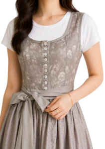 Damen Dirndl Trachtenkleid Grau Spitzenärmel