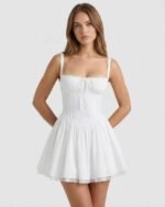 Weißes Minikleid Korsett-Stil Stretch Spitze Sommer