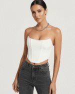 Weißes Samt Korsett Top Damen Elegant Party
