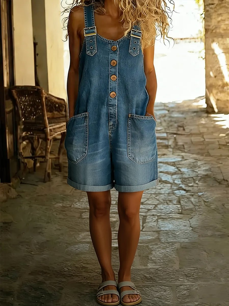 Damen Overall Kurz Lässig Sommer mit Trägern