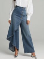 Damen High-Waist Weite Freizeithose Polyester