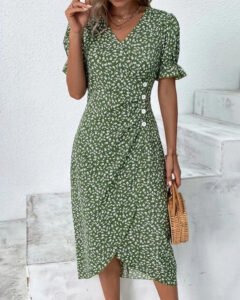 Damen Kleid figurschmeichelnd leichter Stoff elegant