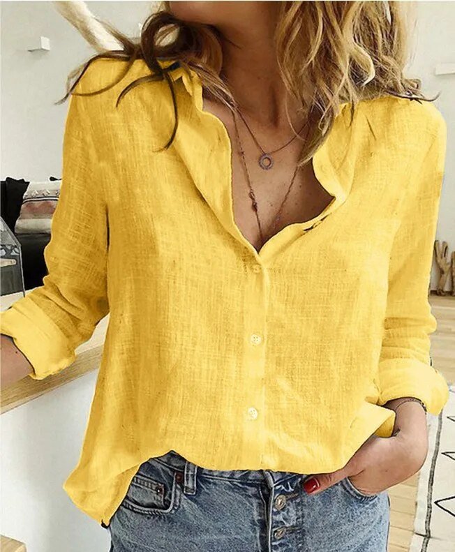 Damen Leinenbluse Knopfleiste lockere Passform – Bild 5