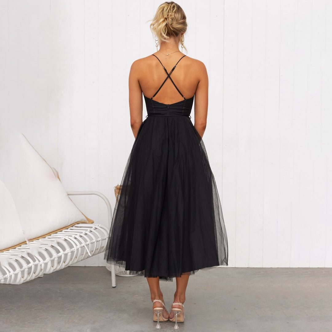 Damen Kleid Spaghettiträger Midi Definierte Taille – Bild 7