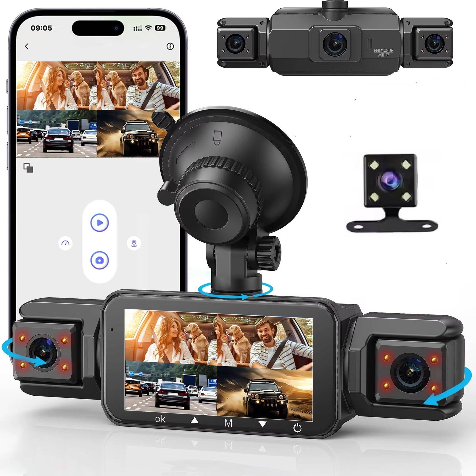 Dashcam 4 Kameras G-Sensor 3.0 Zoll IPS Display USB