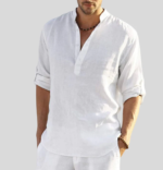 Herren Leinen Hemd V-Ausschnitt Naturfaser Sommer