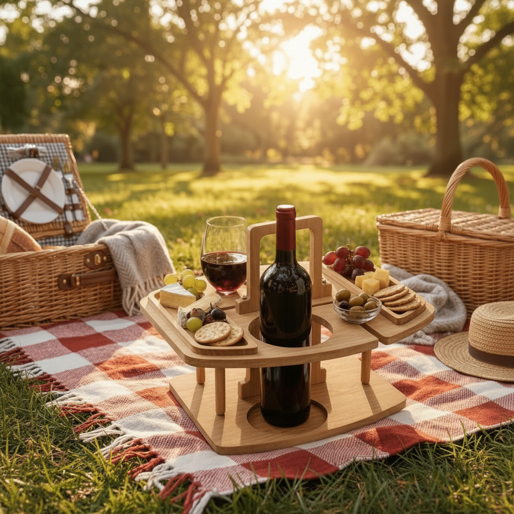 Picknicktisch Naturholz kompakt mit Weinhalter 30x24 cm – Bild 2