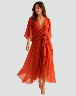 Damen Maxikleid mit definierter Taille & offenem Ausschnitt