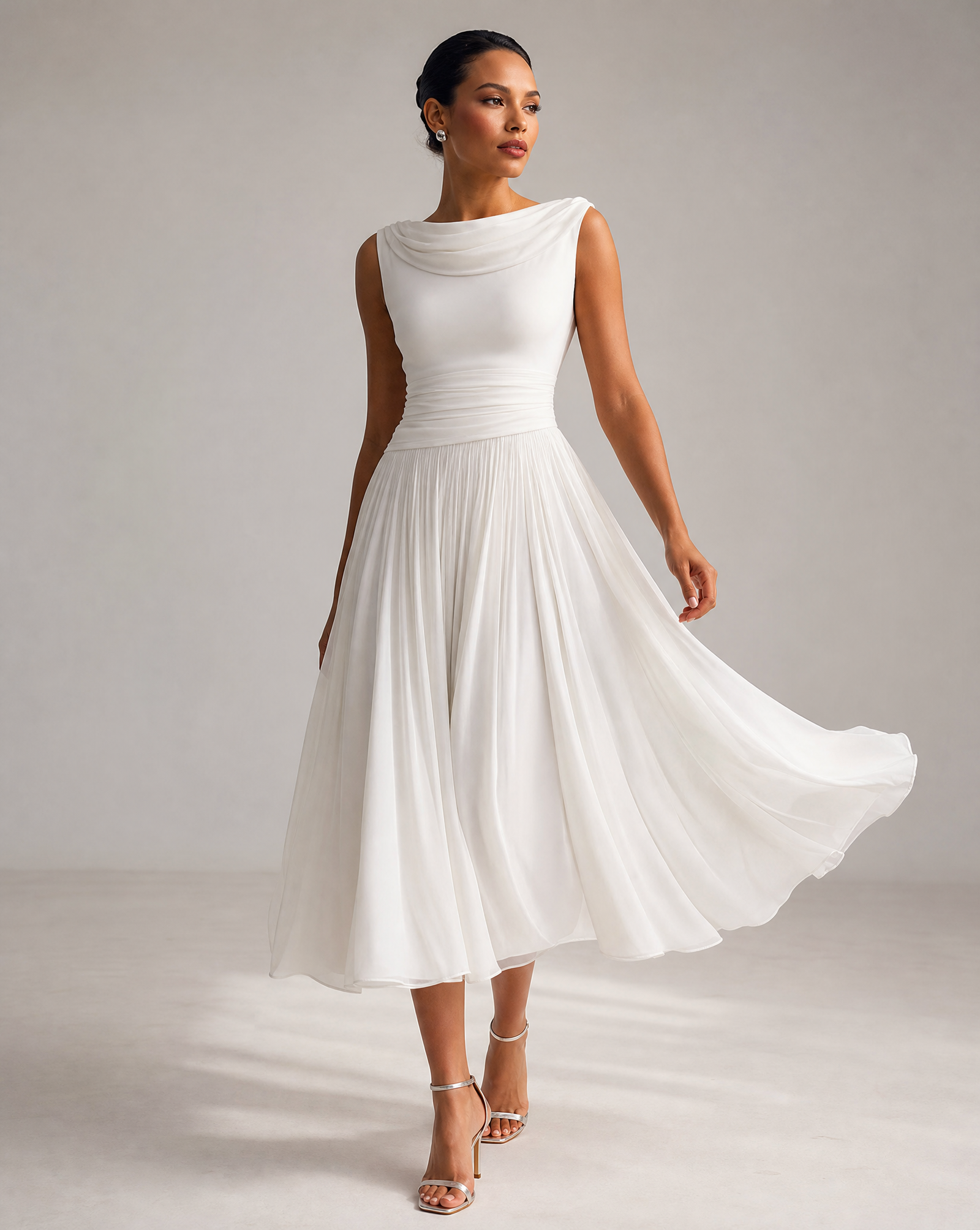 Damenkleid ärmellos, leichter Stoff, figurbetonte Taille – Bild 7