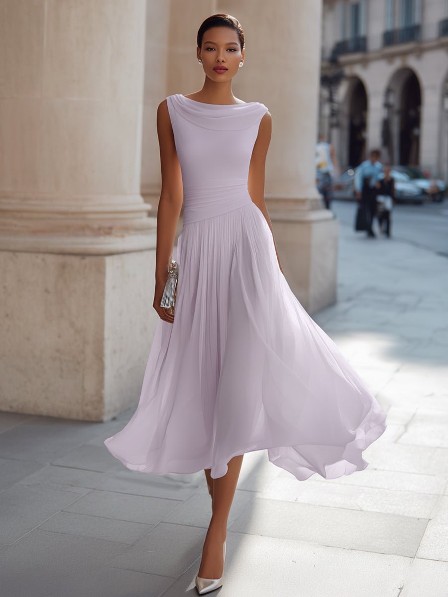 Damenkleid ärmellos, leichter Stoff, figurbetonte Taille – Bild 3