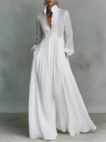 Damen Maxi Kleid Baumwoll-Leinen Patchwork Design
