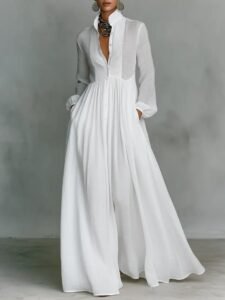 Damen Maxi Kleid Baumwoll-Leinen Patchwork Design