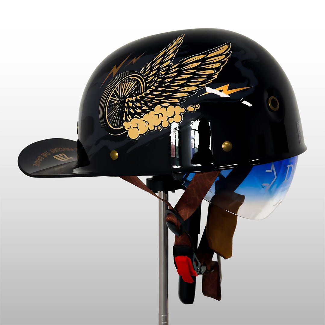 Motorradhelm Halbschale mit Schnellverschluss & Sonnenblende