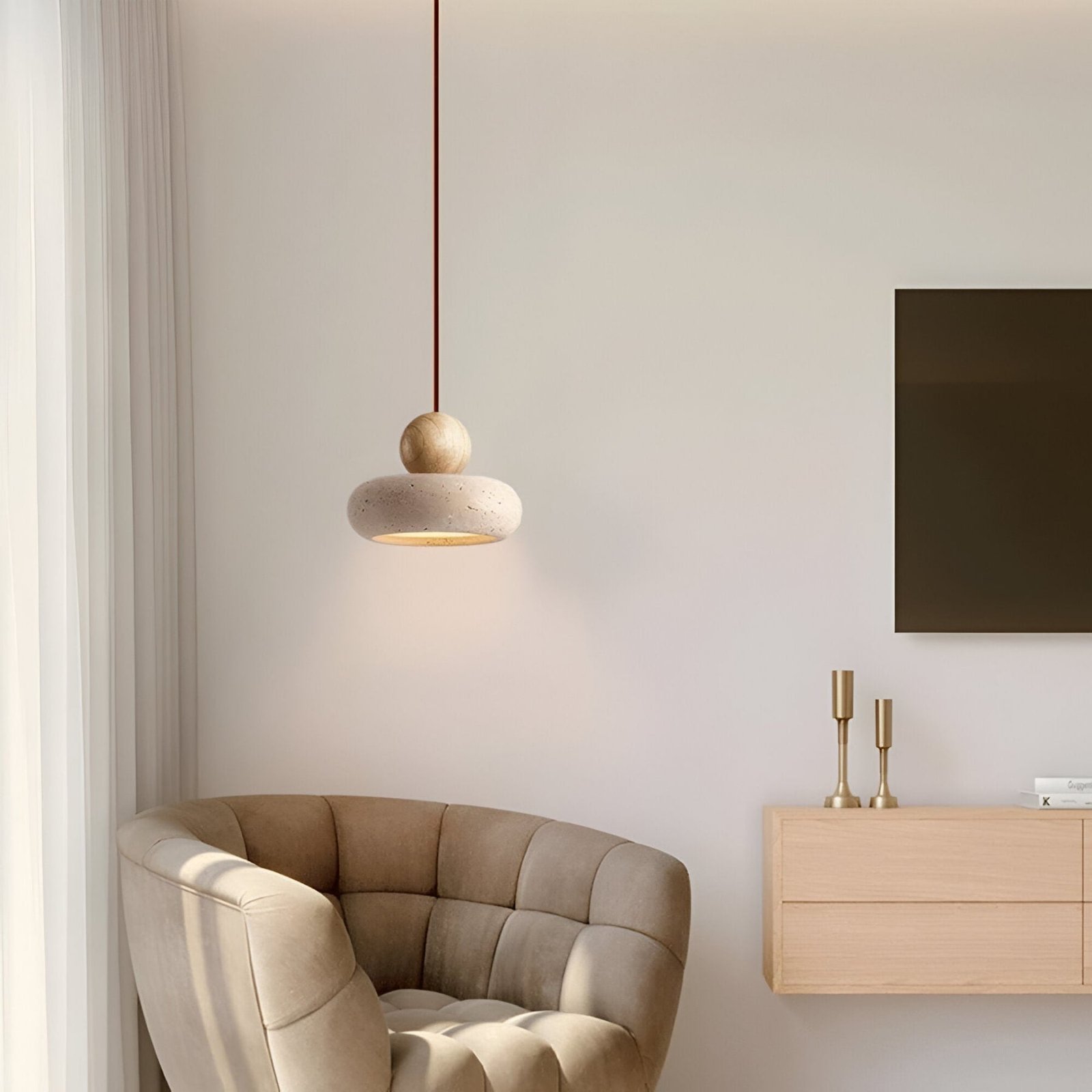 Pendelleuchte Holz Beton Optik warmweißes LED Licht Ø15cm – Bild 13