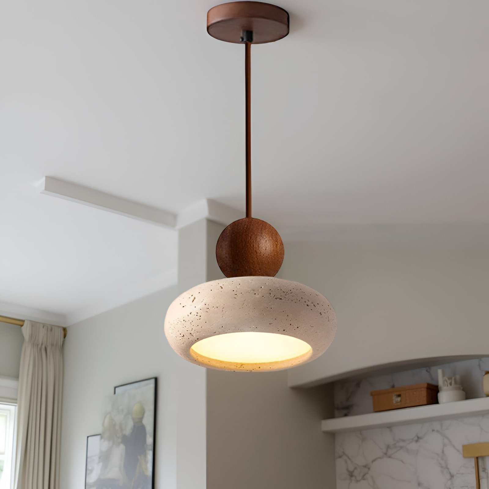 Pendelleuchte Holz Beton Optik warmweißes LED Licht Ø15cm – Bild 14