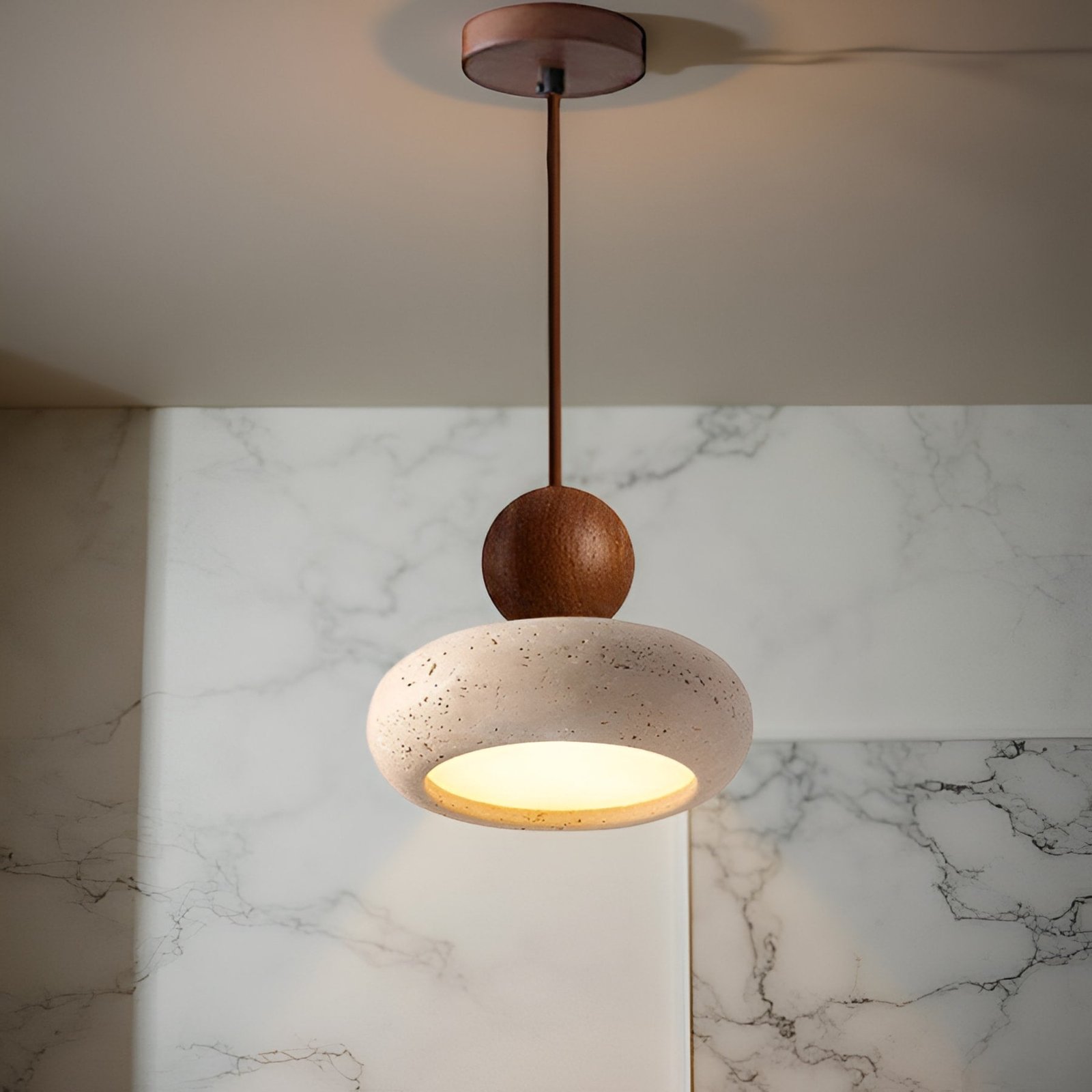 Pendelleuchte Holz Beton Optik warmweißes LED Licht Ø15cm – Bild 15