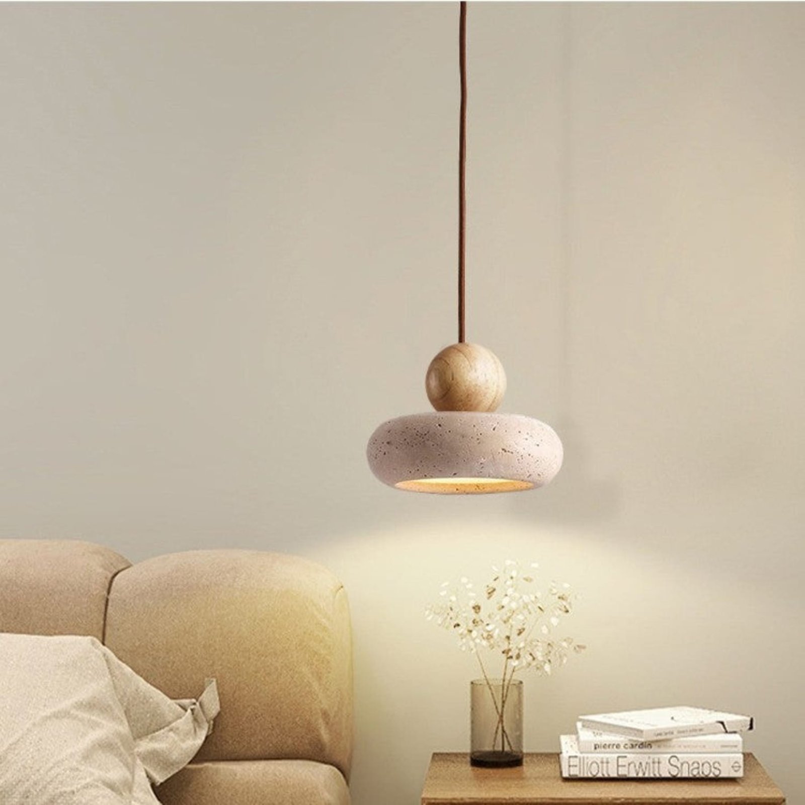 Pendelleuchte Holz Beton Optik warmweißes LED Licht Ø15cm – Bild 3