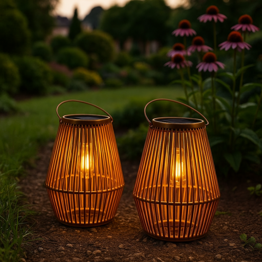 Solar Laterne handgeflochten wetterfest Garten – Bild 5