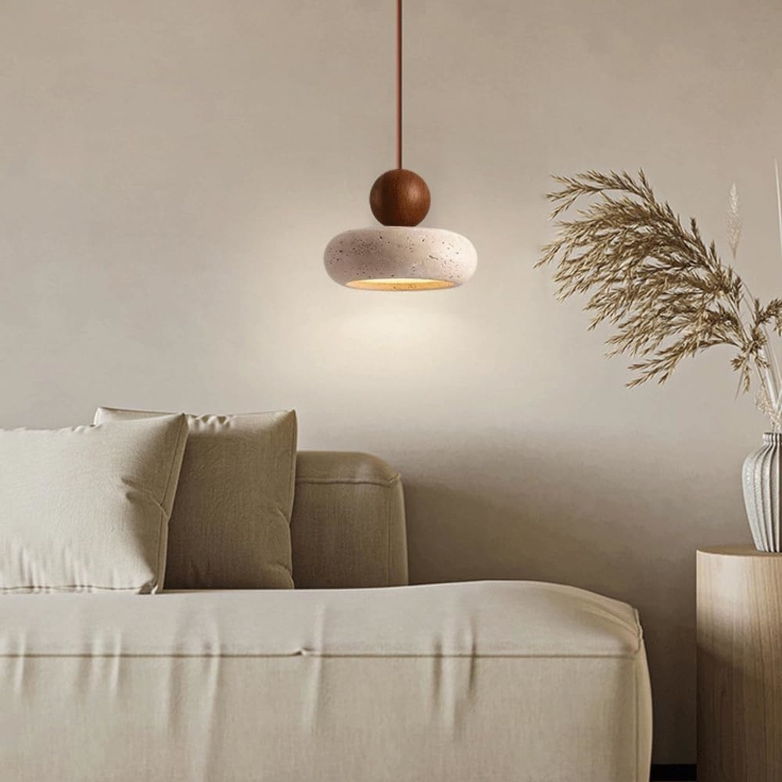 Pendelleuchte Holz Beton Optik warmweißes LED Licht Ø15cm – Bild 5