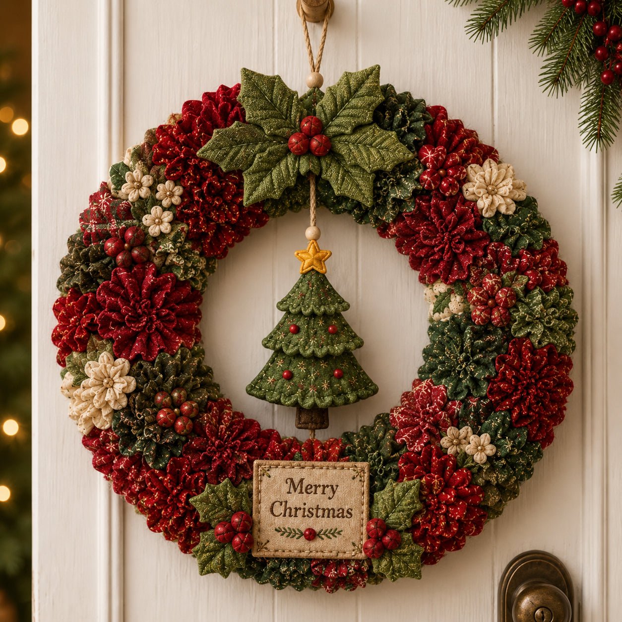 Weihnachtskranz Bastelset ohne Nähen 3D Stoffdesign – Bild 7