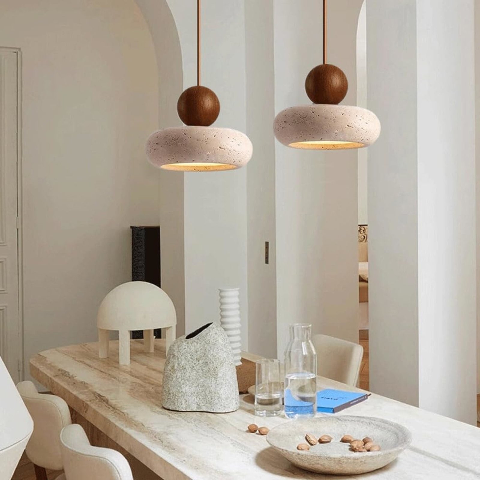 Pendelleuchte Holz Beton Optik warmweißes LED Licht Ø15cm – Bild 6
