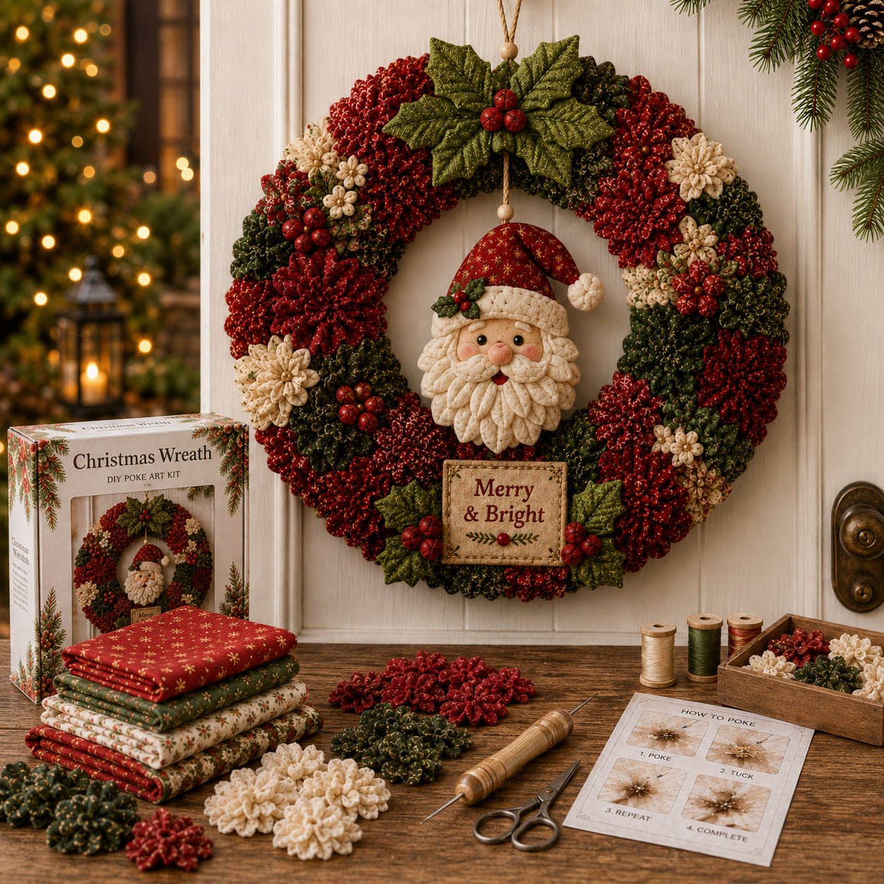 Weihnachtskranz Bastelset ohne Nähen 3D Stoffdesign – Bild 6