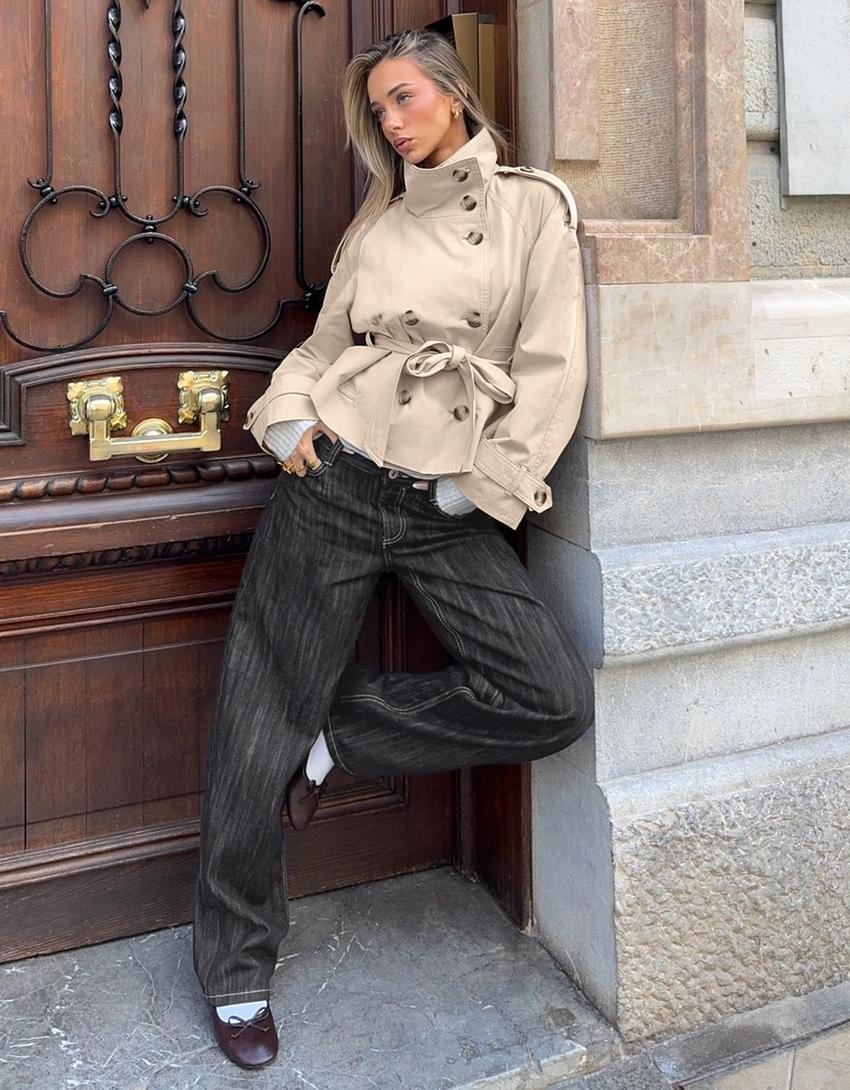 Damen Trenchcoat mit Gürtel vielseitig Übergangsjacke – Bild 4