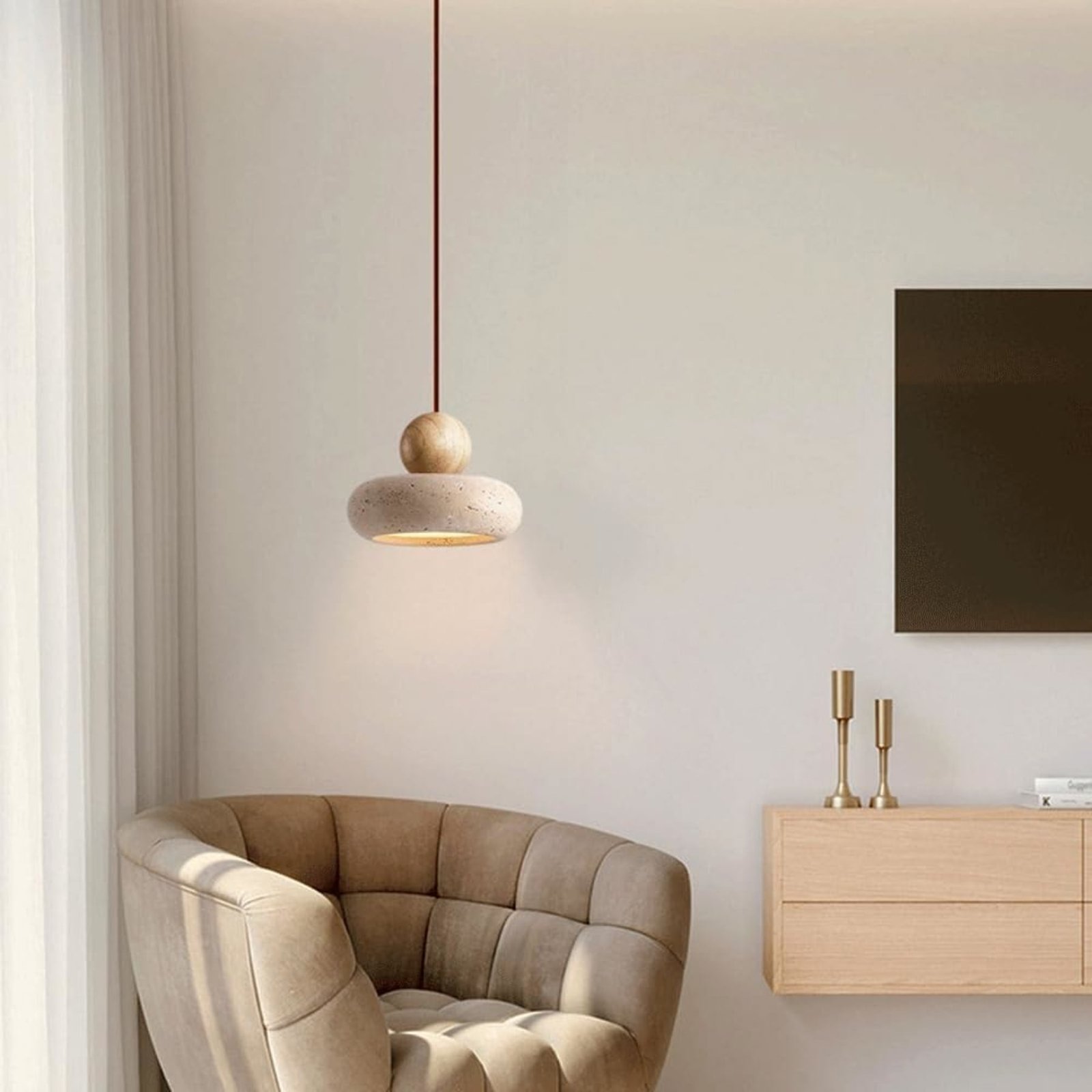 Pendelleuchte Holz Beton Optik warmweißes LED Licht Ø15cm – Bild 8